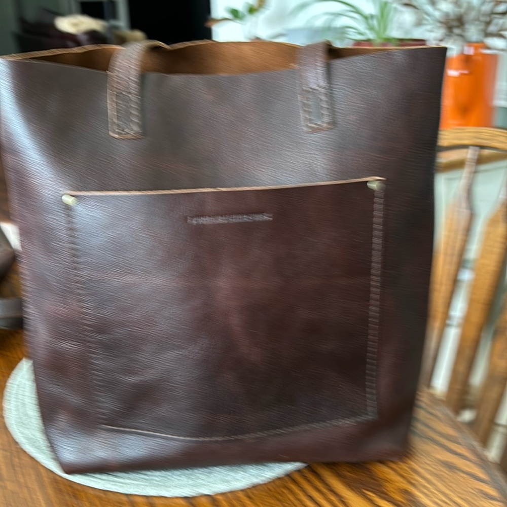 Portland Leather Goods Crossbody Tote. Color is Coldbrew. Classic, no zipper.